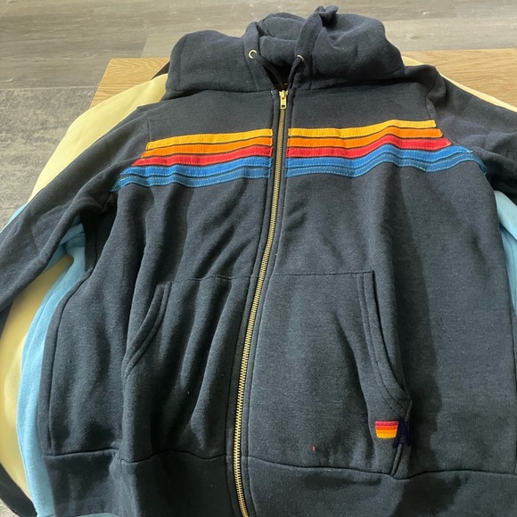 Aviator Nation Tops - Aviator Nation Navy Zip Hoodie with Rainbow Chest Stripes